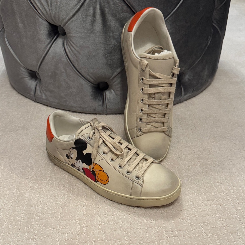 Gucci Cream and Orange Sneakers with Cartoon Design